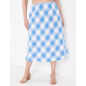 Lane Bryant A-Line Blue & White Checkered Midi Skirt‎ Size 22/24 Linen & Viscose